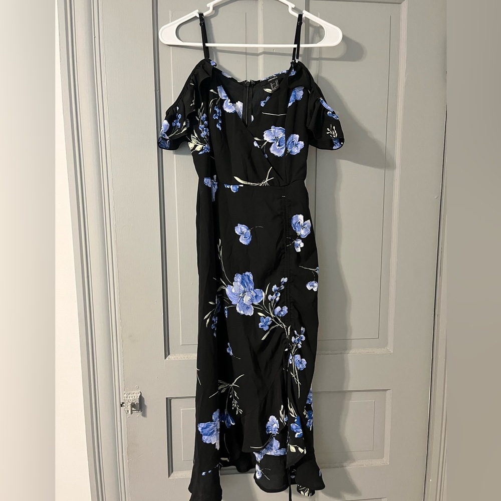 Elegant Black and Blue Floral Dress